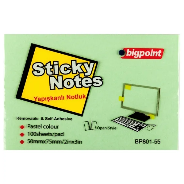 Bigpoint Yapışkanlı Not Kağıdı 75X50 Yeşil Bp801-55