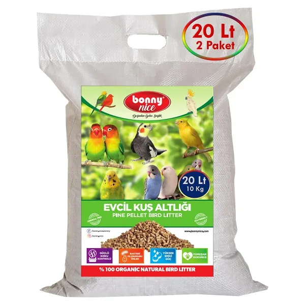 Bonny Nice Doğal Kuş Kumu Çam Pelet Kanarya Kuş Kafes Altlığı 10 Kg 20 Lt (2 Adet)