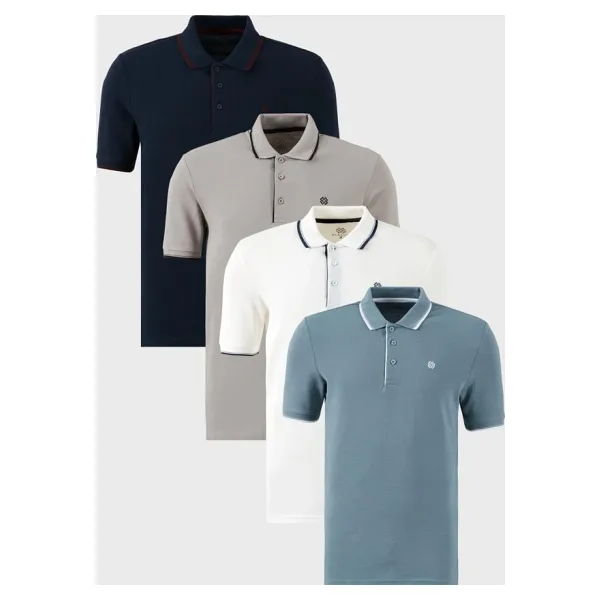 Buratti Pamuklu Slim Fit Şerit Detaylı Düğmeli Polo Yaka 4'lü Paket Erkek T Shirt 5902118S4 BEYAZ-LACİVERTBORDO-MAVİ-TAŞ