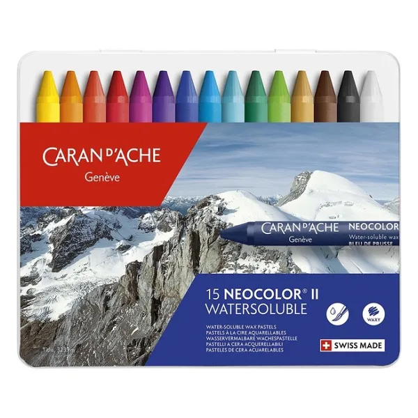 Caran d'Ache Neocolor 15 Renk Water Soluble Wax Pastel Boya
