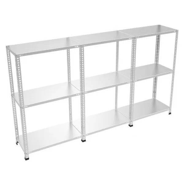 Çelik Raf Burada Çelik Raf Burada 3 Katlı 3 Lü Bitişik Çelik Galvaniz Arşiv Depo Kiler Rafı DX51 Kalite - 43x75x150