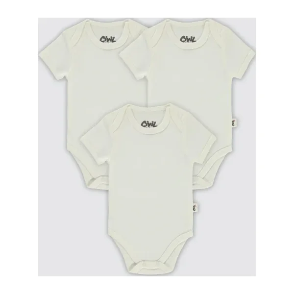 Civil Baby Bebek 3'lü Çıtçıtlı Badi 1-3 Yaş Beyaz