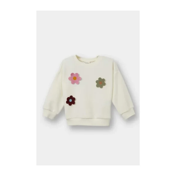 DeFacto Bisiklet Yaka Çiçekli Sweatshirt Kız Bebek G2644A525AU - Bej-BG198 - 18 - 24 Ay