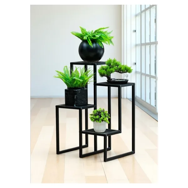 Dekoratif Metal 4 Raflı Saksılık Katlı Dikey Saksı Standı Çiçeklik Bahçe Ve Balkon Dekoru Garden