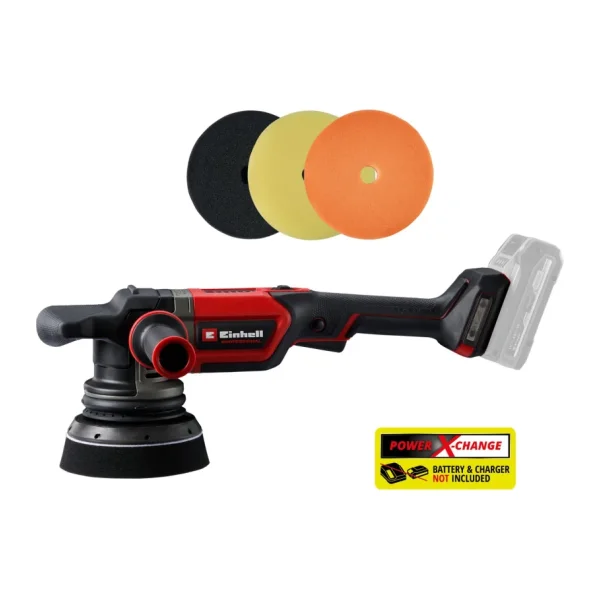 Einhell Professional Kablosuz eksantrik polisaj CP-EP 18/125 Li BL-Solo Power X-Change (18 V, 125 mm polisaj, Kömürsüz, 500-3.800 dev/dak, 3 x polisaj pedi dahil, aküsüz)