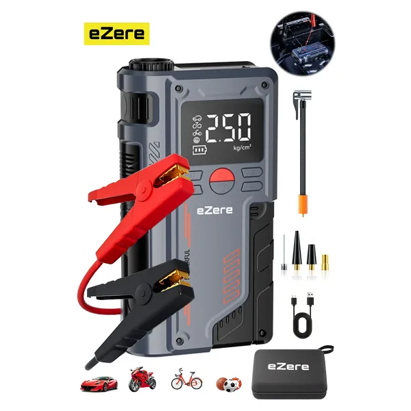 EZERE ST-9631 Pro 4in1 Şarjlı Akü Takviye & Lastik Şişirme Powerbank & LED Işıklı, 150 PSI Yüksek Basınçlı