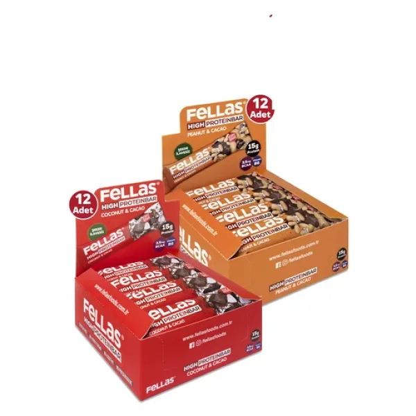 Fellas Yüksek Protein Bar 45 G Süper Ikili Kutu 24 Adet - Hind. Cevizli X 12 Adet + Yer Fıstıklı X 12 Adet