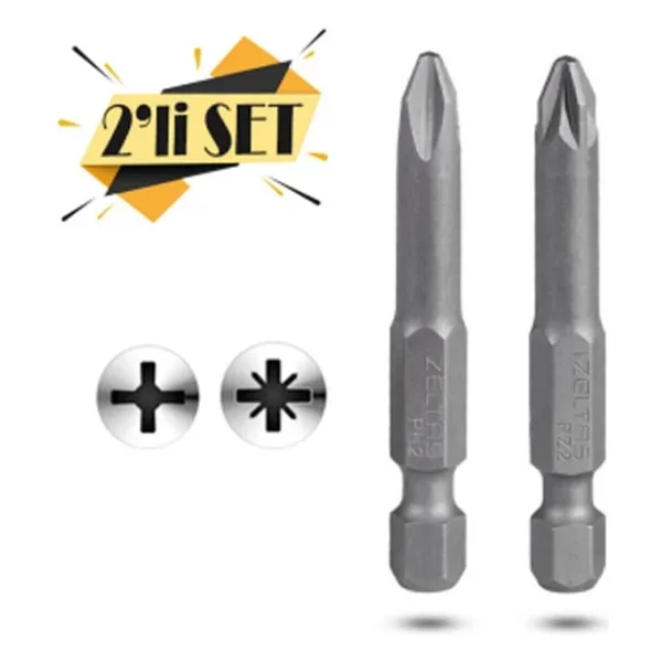 İzeltaş Izeltaş 2'li Yıldız Bits Uç Seti PH2 PZ2 50MM Yüksek Kalite S2 Çelikten Üretilmiştir - 50 mm