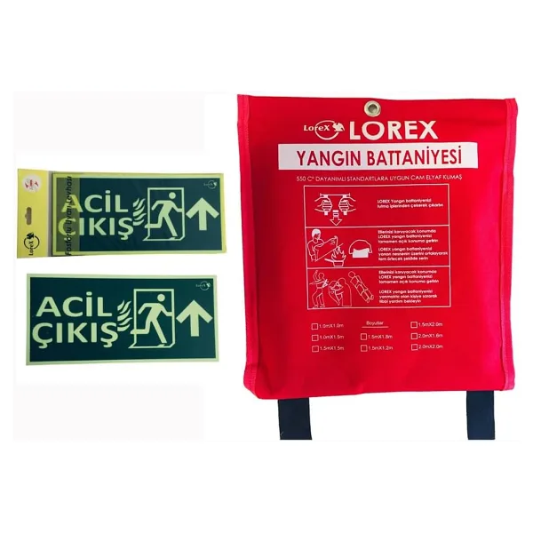 LOREX LR-FB1010C Yangın Battaniyesi 1mt x 1mt Çantalı - Fosforlu İkaz Levhası Hediyeli