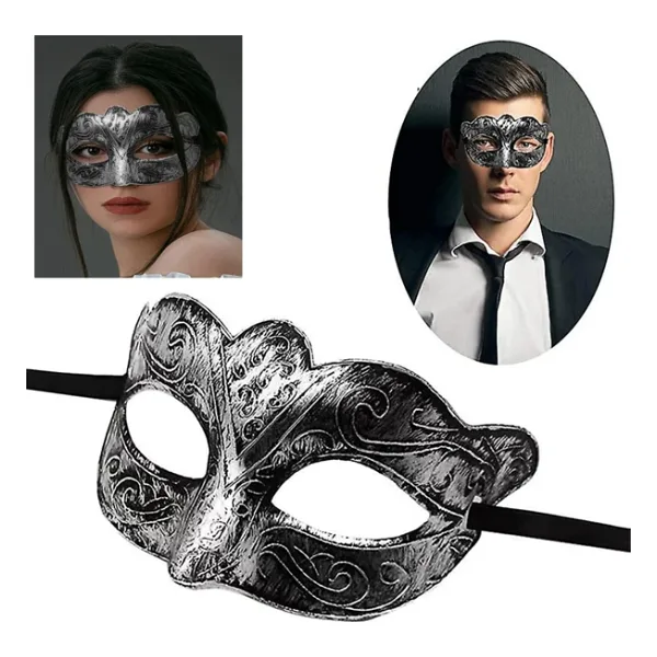 Maskeli Balo Antik Gri Gümüş Eskitilmiş Maske Balo Venedik Renksiz