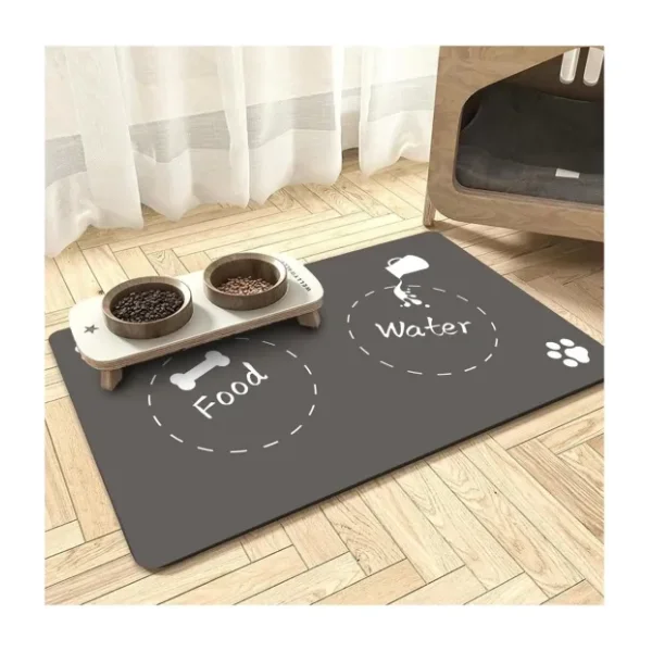 MAtGo Pati Food Water Gri Beslenme Matı Kaymaz Sıvı Geçirmez Kedi Köpek Mama Paspası 50x70cm