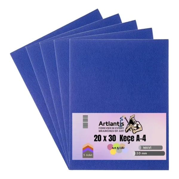Mavi Keçe A4 2 mm 20x30 cm 5 li 1 Paket Okul Kreş Etkinlik