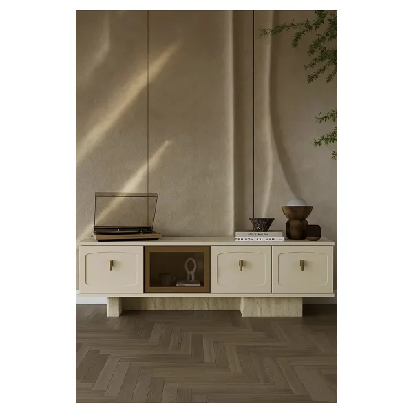 Modalife Nitra Modern Bej Cam Kapaklı Tv Ünitesi (200 Cm)