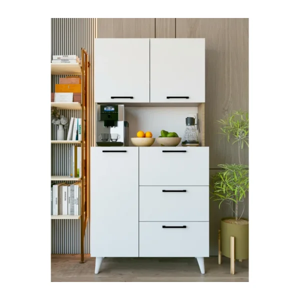 Montenero Marbella Kahve Köşesi Dolabı 6 Kapaklı Fırın Raflı Mutfak Dolabı 90x190 Cm - Kahverengi