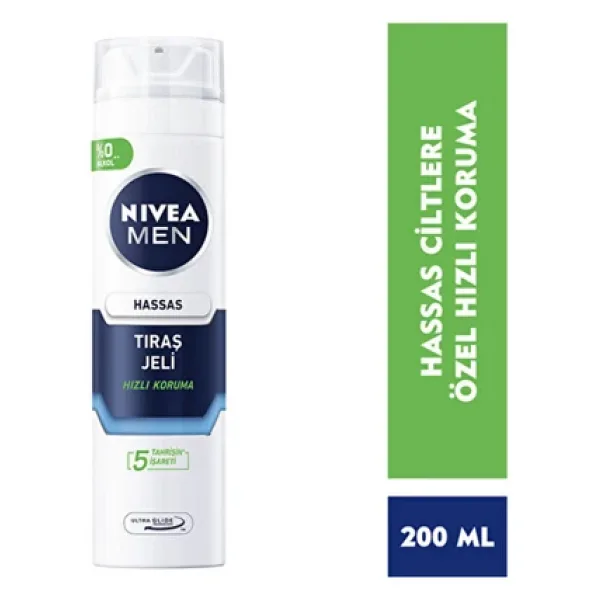 NIVEA Men Hassas Tıraş Jeli 200ml, Hassas Ciltlere Özel Hızlı Koruma, , Alkolsüz Formül