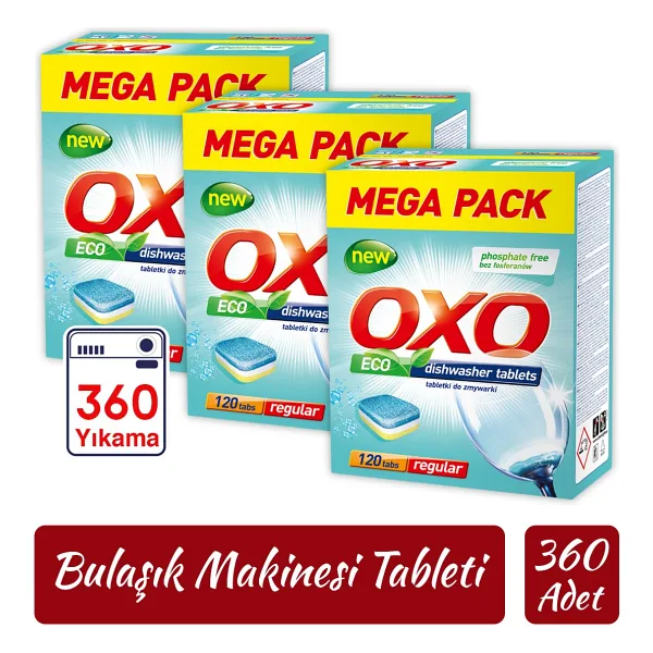Oxo Hepsi Bir Arada 120'li 3 Paket 360 Tablet Mega Bulaşık Makinesi Tableti