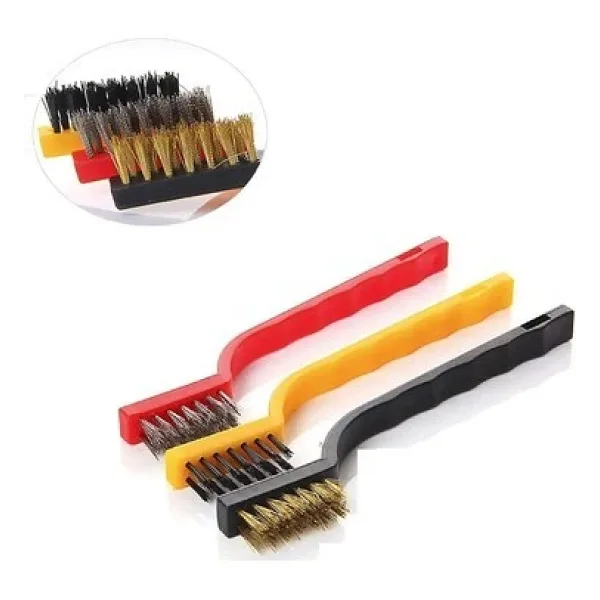 Plastik Saplı 3lü Mini Tel Fırça Seti