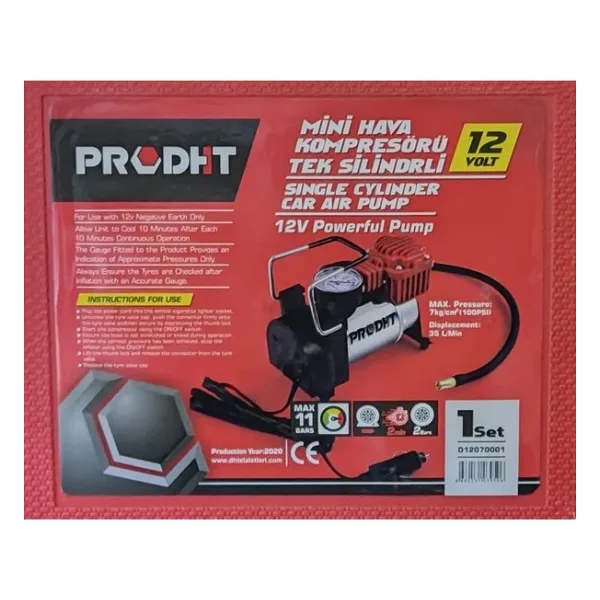 Prodht Mini Hava Kompresörü Tek Silindirli 12 Volt