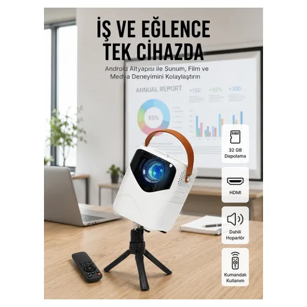 Projeksiyon Ev Sineması Bluetooth 4K Hd Kaliteli Görüntü Kumandalı