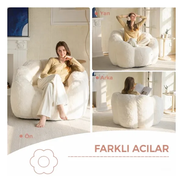 Puffiber Puf Koltuk Çiçek Tasarımlı Peluş Armut Koltuk Rahat Tv ve Okuma Koltuğu 105X80 cm