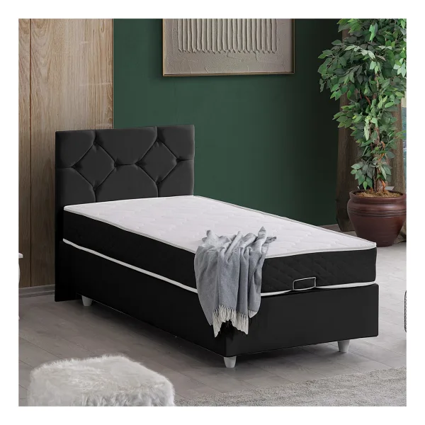 Setay Glamis Tek Kişilik Baza Başlık Letto Yatak Seti - Antrasit - 90 x 200 cm