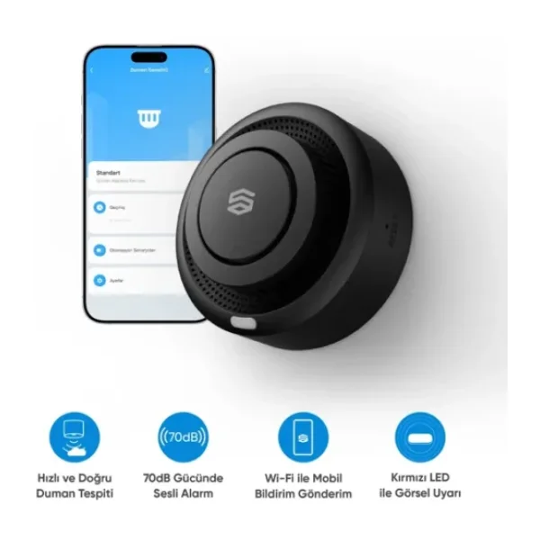 Şımart Akıllı Duman Sensörü Wi-Fi Kontrollü ve Gerçek Zamanlı Alarm