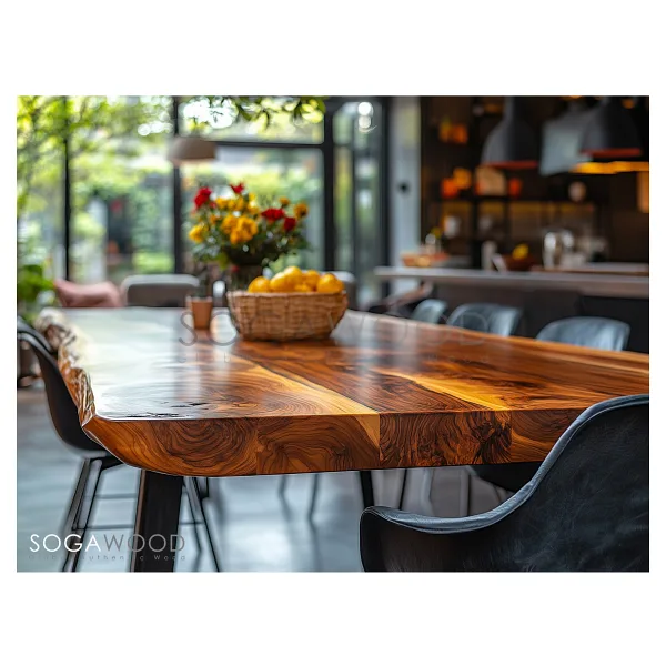 Sogawood Doğal Masif Ceviz Ahşap Yemek Masası Naturel Kenar - 120X70