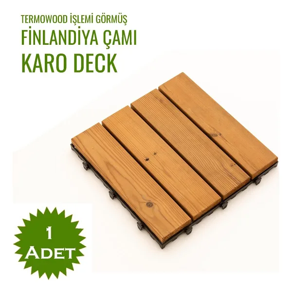 Sunsoe Fin Çamı Balkon Bahçe Ahşap Yer Döşemesi Karo Deck 30X30 cm - 1 Adet (0,09M2) - 30 x 30 cm