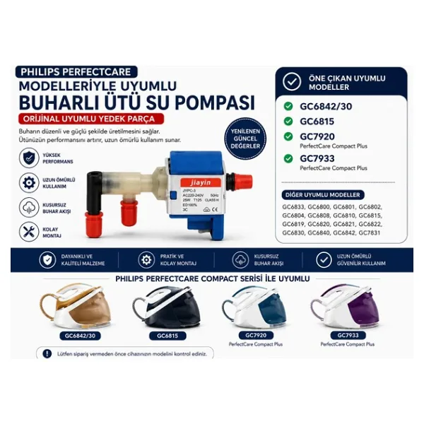 Supervac Philips GC6842/30, GC6815, GC7920, GC7933 PerfectCare Compact Plus ile Uyumlu Buharlı Ütü Su Pompası
