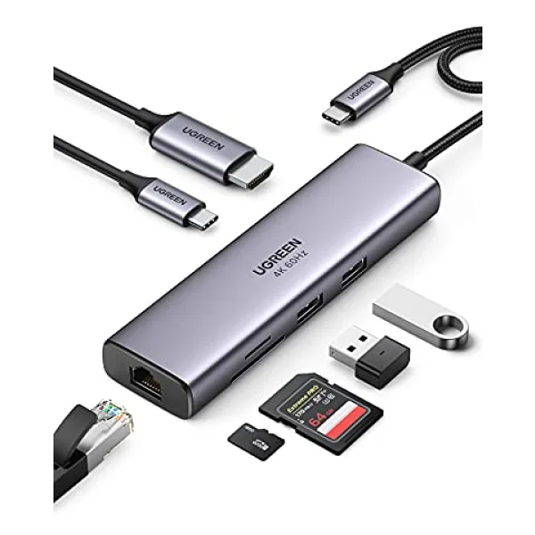 UGREEN USB C Hub 4K 60Hz HDMI HDR 1Gbps Ethernet 100W PD, SD/microSD, MacBook Air/Pro, iPad için 2 USB 3.0 Uyumlu