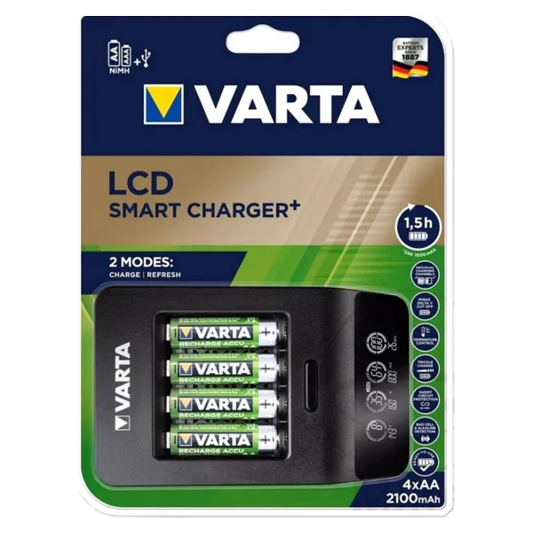 Varta 57684 Smart LCD Pil Şarj Aleti + 2100 mAh 4'lü AA Şarjlı Kalem Pil