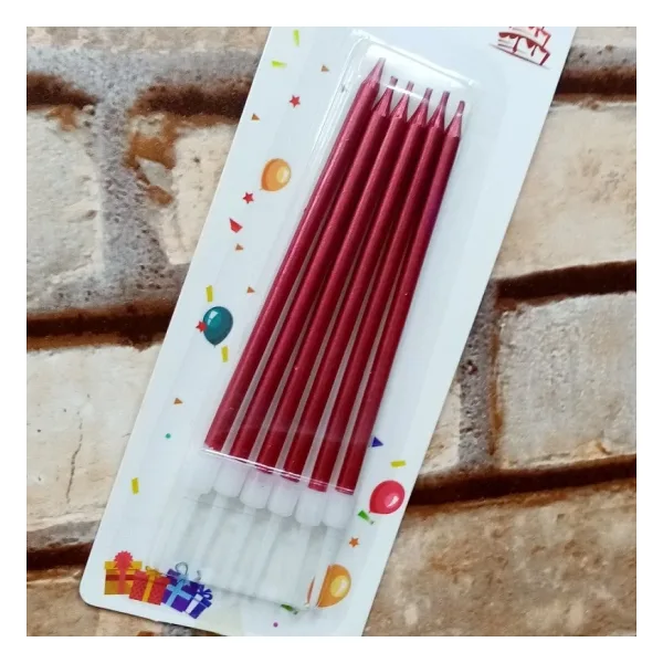 Vıp Kalite Parlak Metalik Kırmızı Pasta Mumu 6 Adet Kırmızı Doğum Günü Mumu Decor Red Bırthday Candle