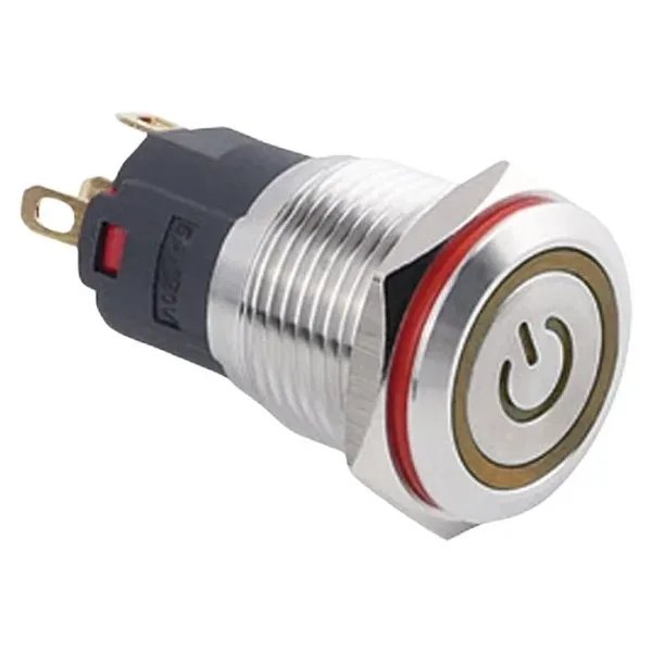 WD16A-P1-EC 16mm Düz Yaylı Işıklı Power Metal Buton - Sarı