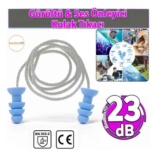 Yıkanabilir Kulak Tıkacı 23 Db İpli Su Geçirmez, Gürültü Önleyici Yüzme Uyku Seyahat İçin Tıkaç