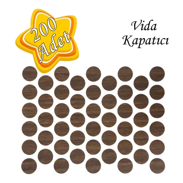 200 Adet Ceviz Vida Kapatici Ahsap Desenli Yapiskanli Vida Tapasi Tipasi Kapagi Vida Gizleyici