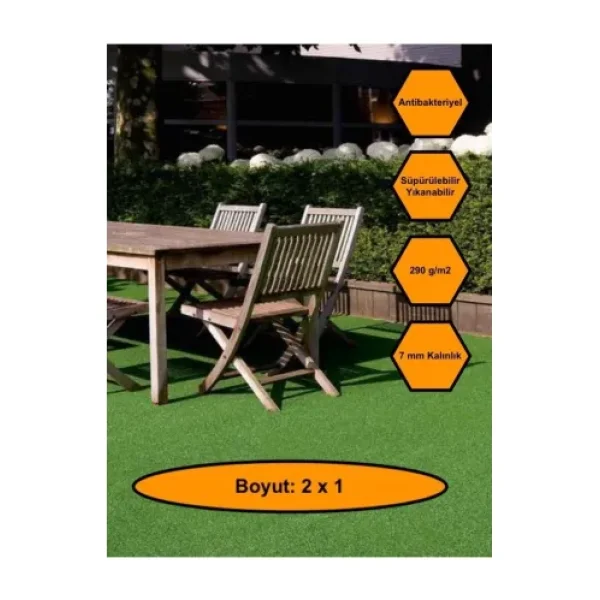 2x1 Metre Yapay Çim Halı, Lastik Taban, Yeşil Suni Halı, 7 mm Kalınlığında