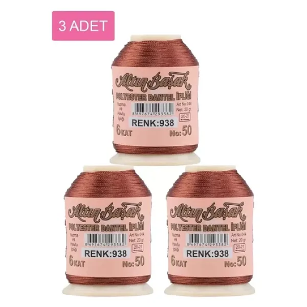 3 Adet Altınbaşak Oya ve Dantel İpi 20 gr - Royaleks - No: 938