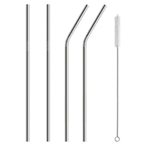 5 Parça Metal Pipet - Paslanmaz Çevre Dostu Metal Pipet Fırça Seti