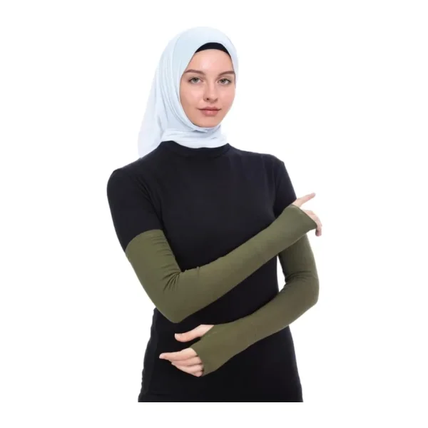 Altobeh Kesik Parmak Geçmeli Penye Tesettür Kolluk, Haki