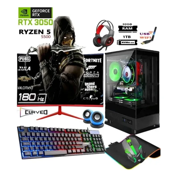 Apphirex Tc65X Ryzen 5 5500 32Gb 1Tb M.2 Nvme Ssd Rtx3050 24" 180Hz Oyuncu Masaüstü Bilgisayarı Hazır Sistem