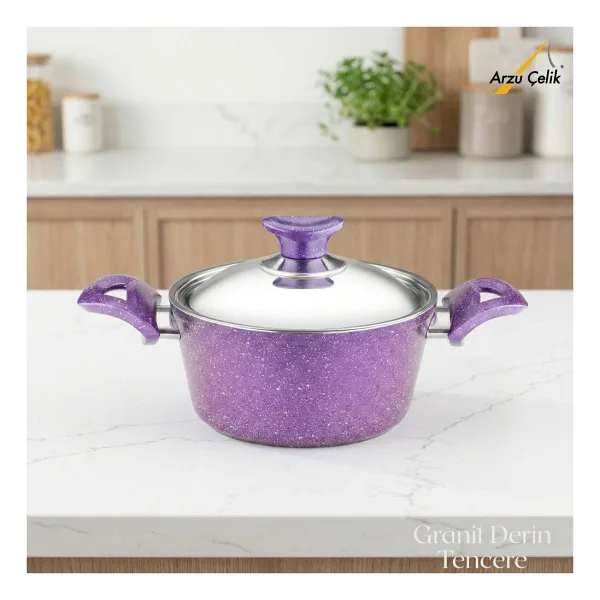 Arzu Çelik Kapaklı Violet 18 cm Derin Granit Tencere