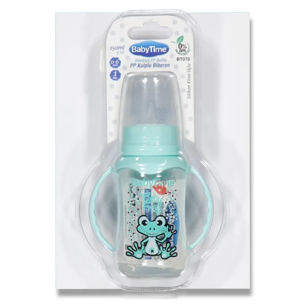 BabyTime Bebe Kulplu Pp Biberon 150 cc - Silikon Kiraz - Turkuaz
