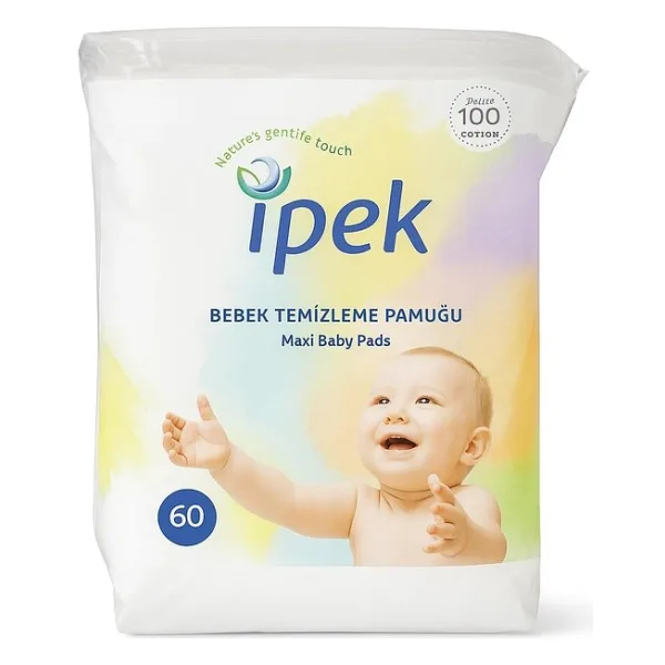 Bebek Temizleme Pamuğu 60'lı -%100 Saf Pamuk Maxi Baby Pads Ultra Yumuşak, Hipoalerjenik, Hassas Cilt Bebek Temizlik Pedi
