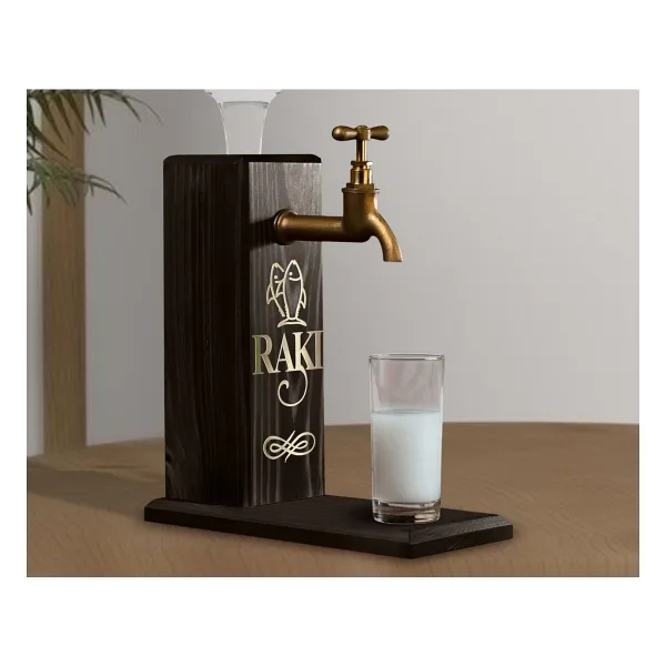 Bk Gift Aynalı Altın Kabartma Musluklu Doğal Siyah(Ebony) Ahşap Rakı Standı, Home Bar, Içecek Dispenseri, Ahşap Içecek Çeşmesi-1