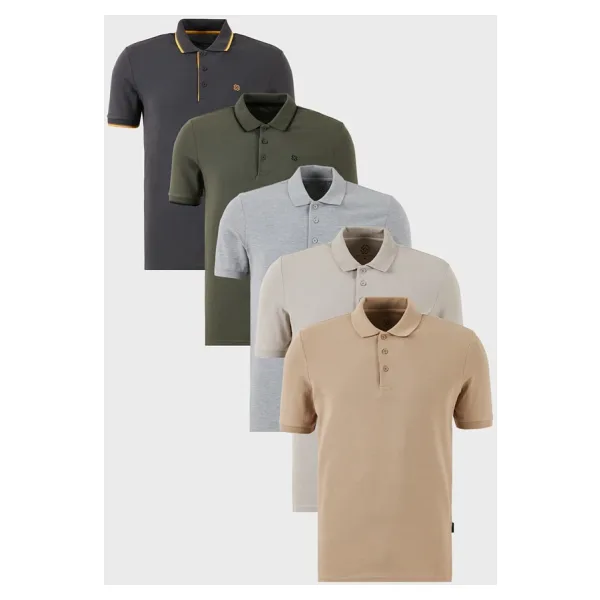 Buratti Pamuklu Regular Fit Düğmeli Polo Yaka 5'li Paket Erkek T Shirt 590211827S5 Elma Yeşili-Koyu Mavi-Kül-Beyaz-Siyah