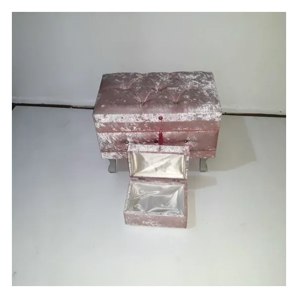 Çeyiz 18150 SANDIK Kapitone Model 2 li PEMBE Kadifemsi Kumaş İçi Tela El Yapım