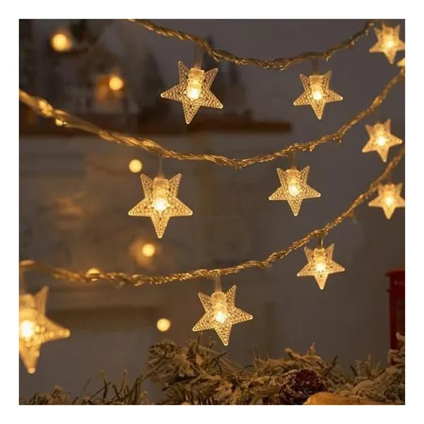 Coverzone Led Işıklı 28'li Yıldız Işık Zinciri Dekoratif Fişli Aydınlatma Ev Dekorasyonu Süsleme Salon Oda Merdiven Balkon Süslemeleri için Yılbaşı Eğlence Doğum Günlerine Özel Aydınlatma (10 metre)