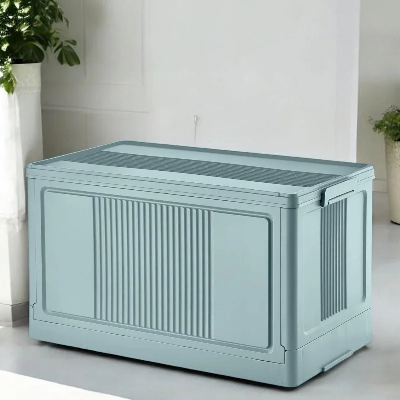 Deconox Dev Boy Katlanır Kilit Kapaklı Kasa 55 Litre Hacimli, Yer Kaplamayan Portatif Saklama Kutusu Ardiye, Balkon, Mutfak, Kiler, Bahçe ve Araç Bagajı İçin Güvenli Organizer (MAVİ)