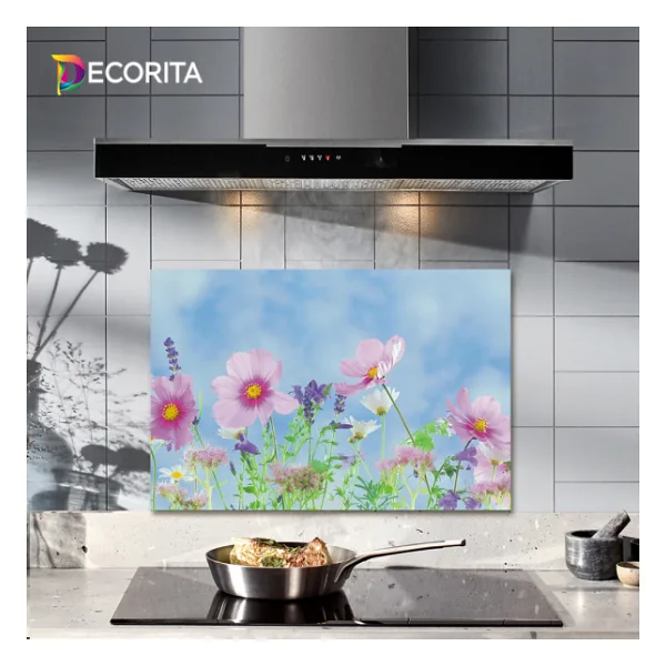 Decorıta Menekşe Desen Cam Ocak Arkası Koruyucu