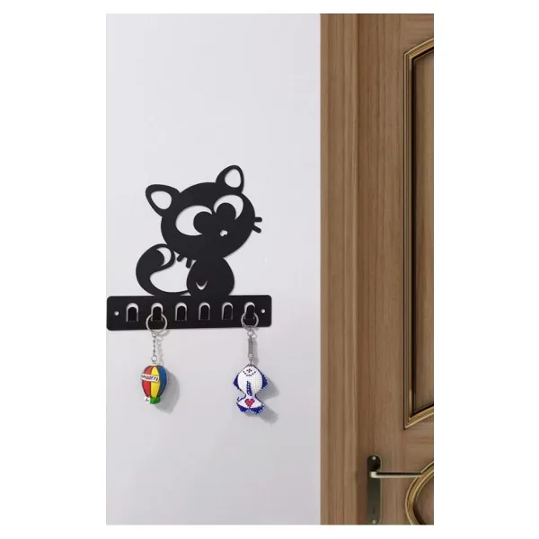 Dekoratif Metal siyah Anahtar Askılığı Kedi Figürlü Askılık Duvar Kapı Askılık